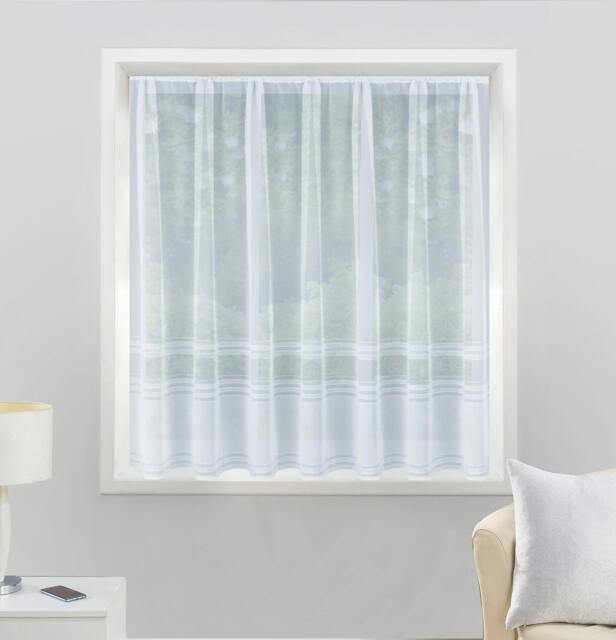 "Rackhams Plain Stripe Sheer Lace Net Curtain - Pre Cut Ready To Hang - White - 72"" (183cm) - 197"" (500cm)"