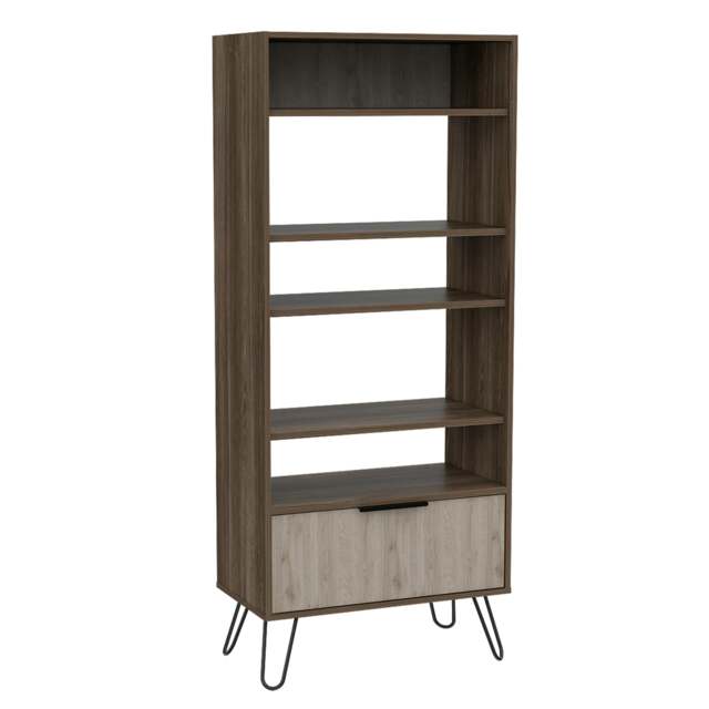 Rackhams Nevada 5-Shelf Display Bookcase with Drawer - Smoked Oak - image 1