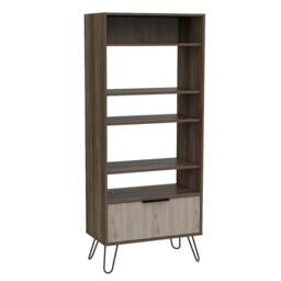 Rackhams Nevada 5-Shelf Display Bookcase with Drawer - Smoked Oak