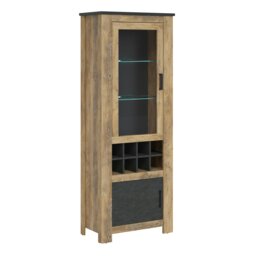 Rackhams Rapallo 2 door display cabinet with wine rack in Chestnut and Matera Grey - Full Assembly Required - Chestnut & Matera Grey - Matt