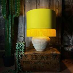 "Rackhams Banana Yellow Lampshade with Copper Foil Lining & Yellow Fringing - Ceiling Pendant / Arc Lamp - 70cm Diameter x 20cm Height / (27"" x 8"")" - thumbnail 2