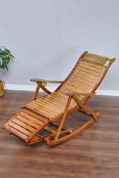 Rackhams Bamboo Rocking Chair Foldable Recliner - Brown - thumbnail 2