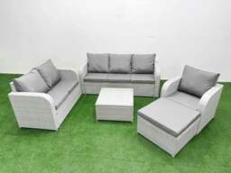 Rackhams Patio 7 Seater Outdoor Rattan Furniture Sofa Sets with Square Coffee Table Reclining Chair Loveseat Sofa 3 Seater Sofa Big Footstool Light Grey - thumbnail 1
