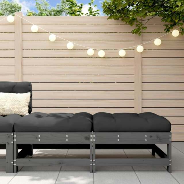 Rackhams Garden Footstools with Cushions 2pcs Grey Solid Wood Pine