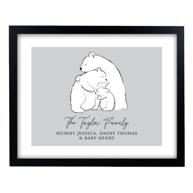 Rackhams Personalised Polar Bear Family Black Framed Print - image 1