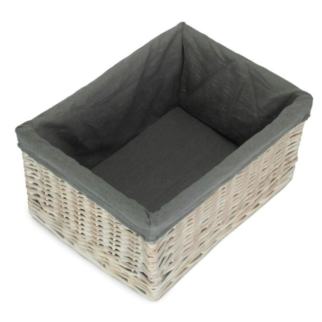 Rackhams Whitewash Grey Lined Open Wicker Storage Basket - Extra Large - image 1