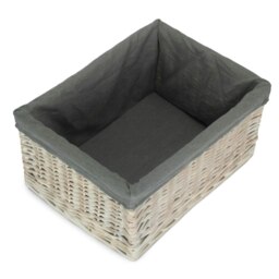 Rackhams Whitewash Grey Lined Open Wicker Storage Basket - Extra Large