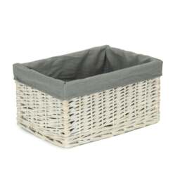 Rackhams Whitewash Grey Lined Open Wicker Storage Basket - Extra Large - thumbnail 4