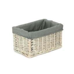 Rackhams Whitewash Grey Lined Open Wicker Storage Basket - Extra Large - thumbnail 3