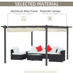 Rackhams 4 x 3(m) Aluminium Pergola Gazebo Garden Shelter w/ Retractable Roof - Cream - Aluminium Alloy, Polyester - 3.96m x 2.96m x 2.2m - thumbnail 4