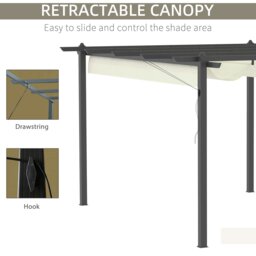 Rackhams 4 x 3(m) Aluminium Pergola Gazebo Garden Shelter w/ Retractable Roof - Cream - Aluminium Alloy, Polyester - 3.96m x 2.96m x 2.2m - thumbnail 5