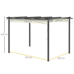 Rackhams 4 x 3(m) Aluminium Pergola Gazebo Garden Shelter w/ Retractable Roof - Cream - Aluminium Alloy, Polyester - 3.96m x 2.96m x 2.2m - thumbnail 6
