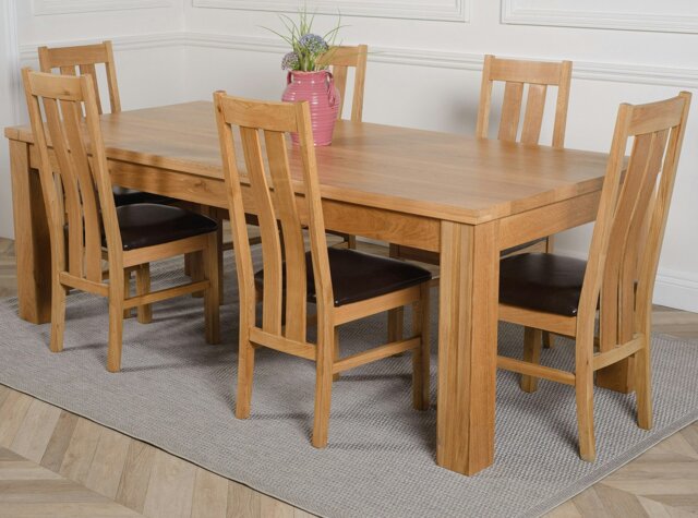 Rackhams Dakota Extra Large Oak Dining Table with Princeton Oak Chairs - Natural Oak - 6 chairs - image 1