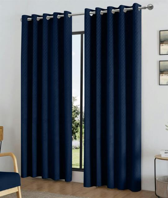 Rackhams Temple Velvet Ring Top Blackout Curtains - Navy - 117cm width x 229cm drop - image 1