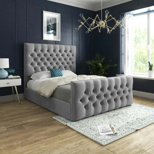 Rackhams Novara Upholstered Soft Velvet Bed Frame - Black - Grey - King - image 1