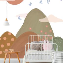 Rackhams Nursery Sunset Mountain Tops 6 Lane Repeatable Wallpaper Mural 300 x 285cm, Warm Neutrals - thumbnail 3
