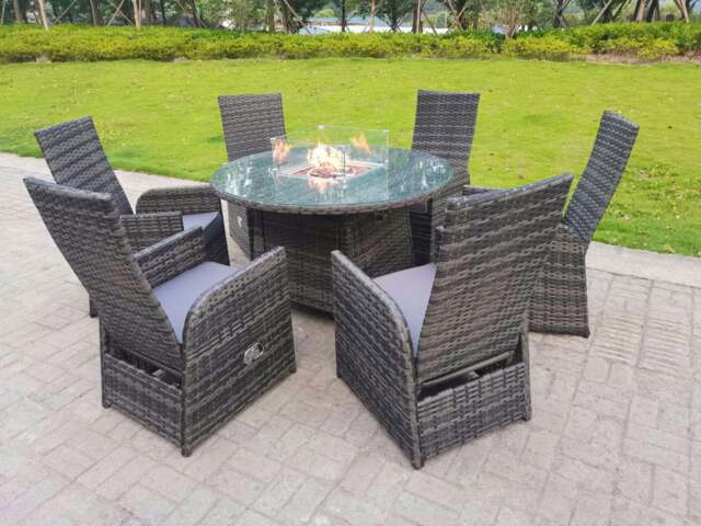 Rackhams Rattan Garden Furniture Gas Fire Pit Round Dining Table And Chairs 6 Seater Plus Round Table - image 1