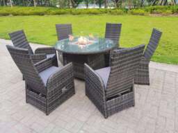 Rackhams Rattan Garden Furniture Gas Fire Pit Round Dining Table And Chairs 6 Seater Plus Round Table - thumbnail 1