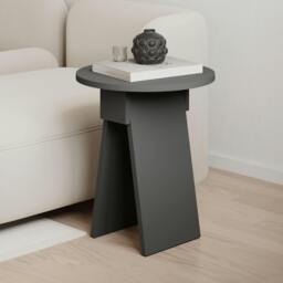 Rackhams Modern Chen Side Table Round Shape Particle Board 2 Legs Coffee Table 42(W)x42(D)x50(H) cm - Mocha Grey - thumbnail 2