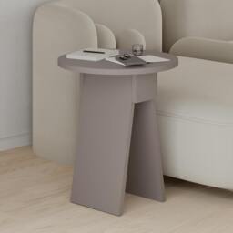 Rackhams Modern Chen Side Table Round Shape Particle Board 2 Legs Coffee Table 42(W)x42(D)x50(H) cm - Mocha Grey