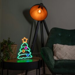 Rackhams 25cm Light up Christmas Tree Table Top Neon Sign - thumbnail 2
