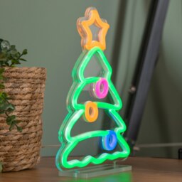 Rackhams 25cm Light up Christmas Tree Table Top Neon Sign - thumbnail 4