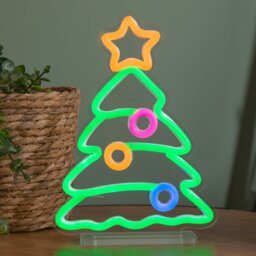Rackhams 25cm Light up Christmas Tree Table Top Neon Sign - thumbnail 3
