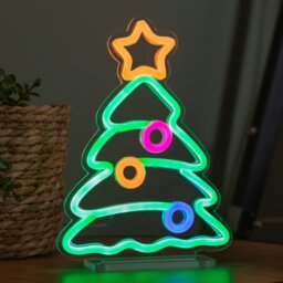 Rackhams 25cm Light up Christmas Tree Table Top Neon Sign