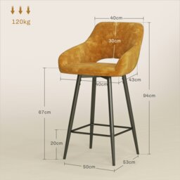 Rackhams Bar Stools Set of 2, Velvet-Touch Fabric Counter Height Bar Chairs Brown - Pink - thumbnail 6