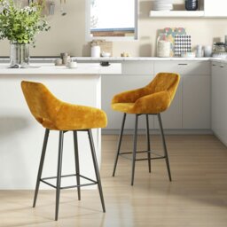 Rackhams Bar Stools Set of 2, Velvet-Touch Fabric Counter Height Bar Chairs Brown - Pink - thumbnail 2