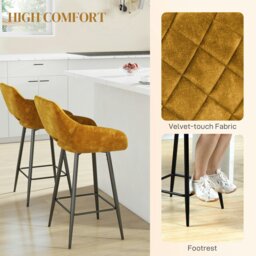 Rackhams Bar Stools Set of 2, Velvet-Touch Fabric Counter Height Bar Chairs Brown - Pink - thumbnail 5