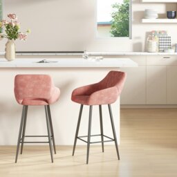 Rackhams Bar Stools Set of 2, Velvet-Touch Fabric Counter Height Bar Chairs Brown - Pink - thumbnail 1