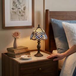 Rackhams Classic Hand Crafted Round Beaded Tiffany Table Lamp in Lavender Lilac - thumbnail 6