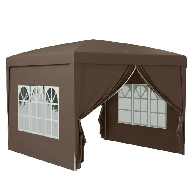 Rackhams 3 x 3 m Pop Up Gazebo, Wedding Party Canopy Tent Marquee with Carry Bag and Windows, Coffee - image 1