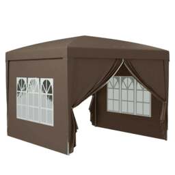 Rackhams 3 x 3 m Pop Up Gazebo, Wedding Party Canopy Tent Marquee with Carry Bag and Windows, Coffee - thumbnail 1
