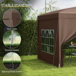 Rackhams 3 x 3 m Pop Up Gazebo, Wedding Party Canopy Tent Marquee with Carry Bag and Windows, Coffee - thumbnail 6