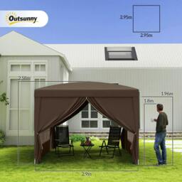 Rackhams 3 x 3 m Pop Up Gazebo, Wedding Party Canopy Tent Marquee with Carry Bag and Windows, Coffee - thumbnail 3