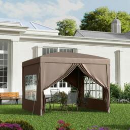 Rackhams 3 x 3 m Pop Up Gazebo, Wedding Party Canopy Tent Marquee with Carry Bag and Windows, Coffee - thumbnail 2