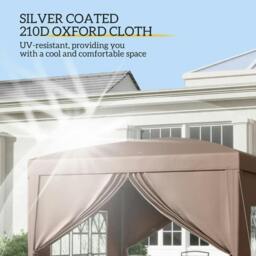 Rackhams 3 x 3 m Pop Up Gazebo, Wedding Party Canopy Tent Marquee with Carry Bag and Windows, Coffee - thumbnail 5