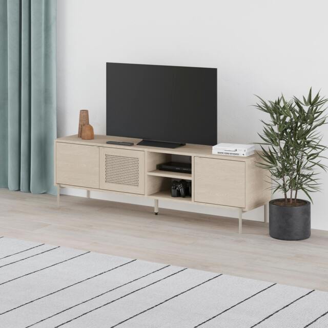 "Rackhams Modern 164cm TV Stand Unit Up to 55"" TVs with 3 Soft-Close Doors, 2 Open Shelves Storage, Laser-Cut Pattern, Sonoma Oak - Sonoma Oak" - image 1