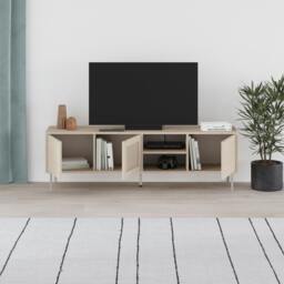 "Rackhams Modern 164cm TV Stand Unit Up to 55"" TVs with 3 Soft-Close Doors, 2 Open Shelves Storage, Laser-Cut Pattern, Sonoma Oak - Sonoma Oak" - thumbnail 5