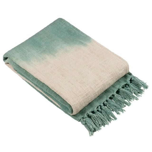 Rackhams Mizu Dip Dye Tassel Throw - Eucalyptus - 170cm x 130cm - Eucalyptus - 100% Cotton