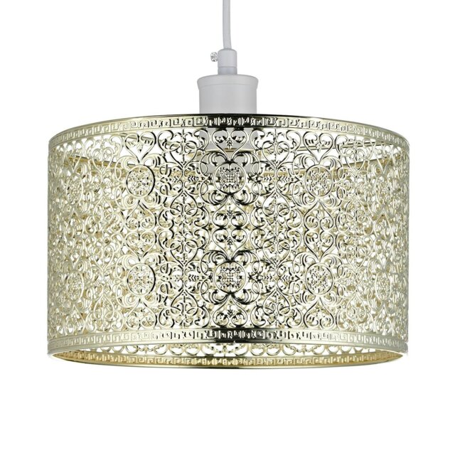 Rackhams Ornate Moroccan Style Decorated Shiny Gold Metal Pendant Lamp Shade 25cm x 15cm - image 1
