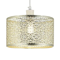 Rackhams Ornate Moroccan Style Decorated Shiny Gold Metal Pendant Lamp Shade 25cm x 15cm - thumbnail 2