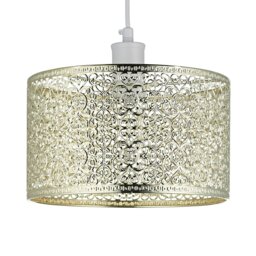 Rackhams Ornate Moroccan Style Decorated Shiny Gold Metal Pendant Lamp Shade 25cm x 15cm - thumbnail 1