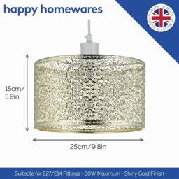 Rackhams Ornate Moroccan Style Decorated Shiny Gold Metal Pendant Lamp Shade 25cm x 15cm - thumbnail 5