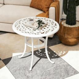 Rackhams 60cm Round Garden Table with Cast Aluminium Frame, White - 1 - 60cmx60cmx52.5cm - 60 cm - thumbnail 1