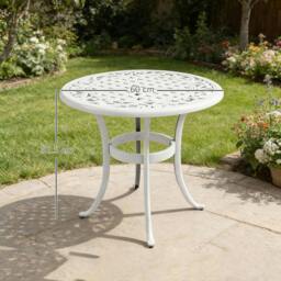 Rackhams 60cm Round Garden Table with Cast Aluminium Frame, White - 1 - 60cmx60cmx52.5cm - 60 cm - thumbnail 3