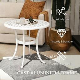 Rackhams 60cm Round Garden Table with Cast Aluminium Frame, White - 1 - 60cmx60cmx52.5cm - 60 cm - thumbnail 5