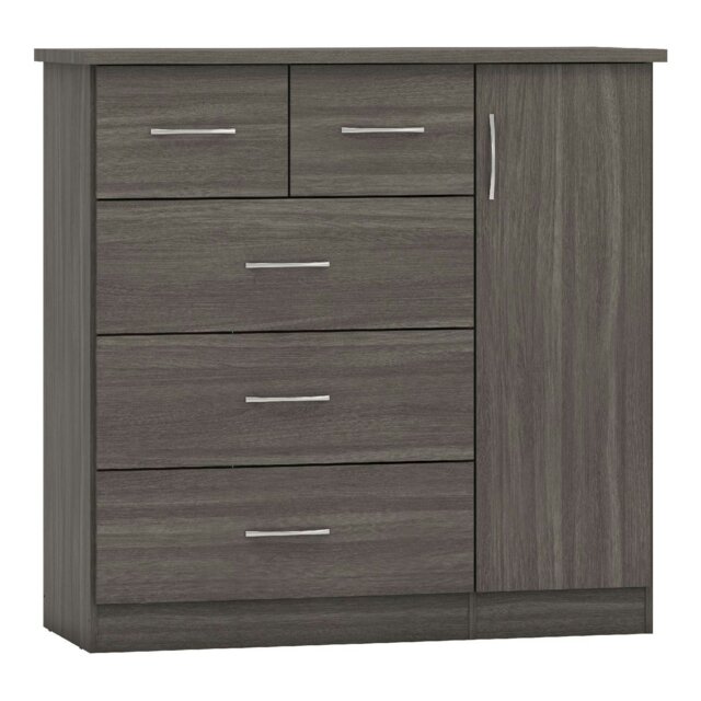 Rackhams Nevada 5 Drawer Low Wardrobe - Black Wood Grain